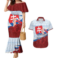Slovakia Independence Day Couples Matching Mermaid Dress and Hawaiian Shirt Slovak Map With Rosa Slavic Pattern