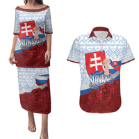 Slovakia Independence Day Couples Matching Puletasi and Hawaiian Shirt Slovak Map With Rosa Slavic Pattern