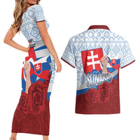 Slovakia Independence Day Couples Matching Short Sleeve Bodycon Dress and Hawaiian Shirt Slovak Map With Rosa Slavic Pattern