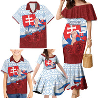 Slovakia Independence Day Family Matching Mermaid Dress and Hawaiian Shirt Slovak Map With Rosa Slavic Pattern