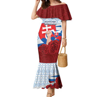 Slovakia Independence Day Family Matching Mermaid Dress and Hawaiian Shirt Slovak Map With Rosa Slavic Pattern