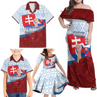 Slovakia Independence Day Family Matching Off Shoulder Maxi Dress and Hawaiian Shirt Slovak Map With Rosa Slavic Pattern