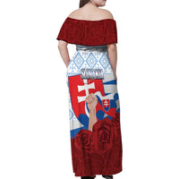 Slovakia Independence Day Family Matching Off Shoulder Maxi Dress and Hawaiian Shirt Slovak Map With Rosa Slavic Pattern
