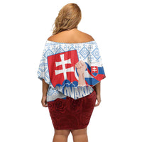 Slovakia Independence Day Family Matching Off Shoulder Short Dress and Hawaiian Shirt Slovak Map With Rosa Slavic Pattern