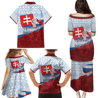 Slovakia Independence Day Family Matching Puletasi and Hawaiian Shirt Slovak Map With Rosa Slavic Pattern