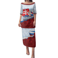 Slovakia Independence Day Family Matching Puletasi and Hawaiian Shirt Slovak Map With Rosa Slavic Pattern