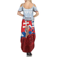 Slovakia Independence Day Family Matching Summer Maxi Dress and Hawaiian Shirt Slovak Map With Rosa Slavic Pattern