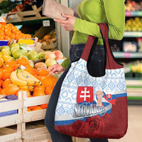 Slovakia Independence Day Grocery Bag Slovak Map With Rosa Slavic Pattern