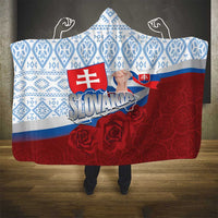 Slovakia Independence Day Hooded Blanket Slovak Map With Rosa Slavic Pattern