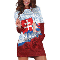 Slovakia Independence Day Hoodie Dress Slovak Map With Rosa Slavic Pattern