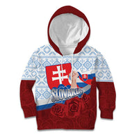 Slovakia Independence Day Kid Hoodie Slovak Map With Rosa Slavic Pattern