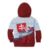 Slovakia Independence Day Kid Hoodie Slovak Map With Rosa Slavic Pattern