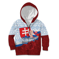 Slovakia Independence Day Kid Hoodie Slovak Map With Rosa Slavic Pattern