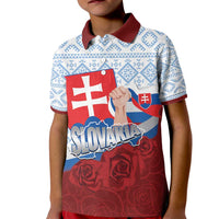 Slovakia Independence Day Kid Polo Shirt Slovak Map With Rosa Slavic Pattern