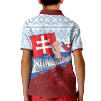 Slovakia Independence Day Kid Polo Shirt Slovak Map With Rosa Slavic Pattern