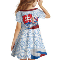Slovakia Independence Day Kid Short Sleeve Dress Slovak Map With Rosa Slavic Pattern