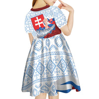 Slovakia Independence Day Kid Short Sleeve Dress Slovak Map With Rosa Slavic Pattern