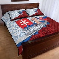 Slovakia Independence Day Quilt Bed Set Slovak Map With Rosa Slavic Pattern