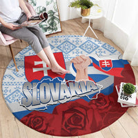 Slovakia Independence Day Round Carpet Slovak Map With Rosa Slavic Pattern
