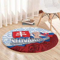 Slovakia Independence Day Round Carpet Slovak Map With Rosa Slavic Pattern