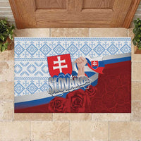 Slovakia Independence Day Rubber Doormat Slovak Map With Rosa Slavic Pattern