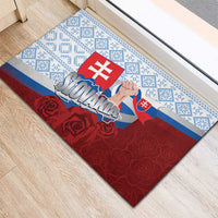 Slovakia Independence Day Rubber Doormat Slovak Map With Rosa Slavic Pattern