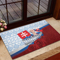 Slovakia Independence Day Rubber Doormat Slovak Map With Rosa Slavic Pattern