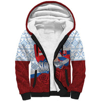 Slovakia Independence Day Sherpa Hoodie Slovak Map With Rosa Slavic Pattern