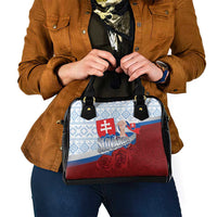 Slovakia Independence Day Shoulder Handbag Slovak Map With Rosa Slavic Pattern