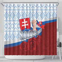 Slovakia Independence Day Shower Curtain Slovak Map With Rosa Slavic Pattern