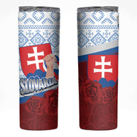 Slovakia Independence Day Skinny Tumbler Slovak Map With Rosa Slavic Pattern