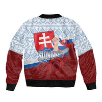 Slovakia Independence Day Sleeve Zip Bomber Jacket Slovak Map With Rosa Slavic Pattern
