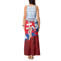 Slovakia Independence Day Tank Maxi Dress Slovak Map With Rosa Slavic Pattern