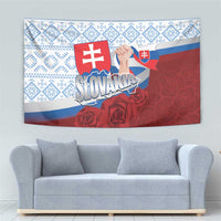 Slovakia Independence Day Tapestry Slovak Map With Rosa Slavic Pattern