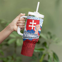 Slovakia Independence Day Tumbler With Handle Slovak Map With Rosa Slavic Pattern