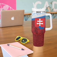 Slovakia Independence Day Tumbler With Handle Slovak Map With Rosa Slavic Pattern