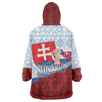 Slovakia Independence Day Wearable Blanket Hoodie Slovak Map With Rosa Slavic Pattern