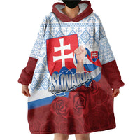 Slovakia Independence Day Wearable Blanket Hoodie Slovak Map With Rosa Slavic Pattern