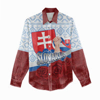 Slovakia Independence Day Women Casual Shirt Slovak Map With Rosa Slavic Pattern