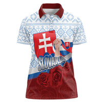 Slovakia Independence Day Women Polo Shirt Slovak Map With Rosa Slavic Pattern