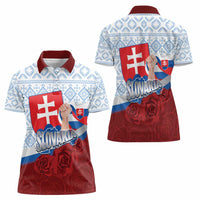 Slovakia Independence Day Women Polo Shirt Slovak Map With Rosa Slavic Pattern