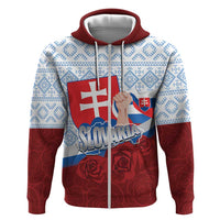 Slovakia Independence Day Zip Hoodie Slovak Map With Rosa Slavic Pattern