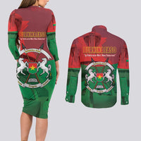 Burkina Faso Independence Day Couples Matching Long Sleeve Bodycon Dress and Long Sleeve Button Shirt National Heroes Monument Proud