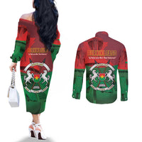 Burkina Faso Independence Day Couples Matching Off The Shoulder Long Sleeve Dress and Long Sleeve Button Shirt National Heroes Monument Proud