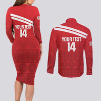 Custom Sardinia Football Couples Matching Long Sleeve Bodycon Dress and Long Sleeve Button Shirt Forza Sa Natzionale Sardegna Pattern