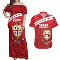 Custom Sardinia Football Couples Matching Off Shoulder Maxi Dress and Hawaiian Shirt Forza Sa Natzionale Sardegna Pattern