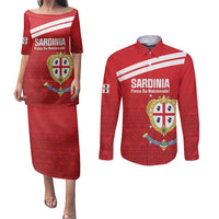 Custom Sardinia Football Couples Matching Puletasi and Long Sleeve Button Shirt Forza Sa Natzionale Sardegna Pattern