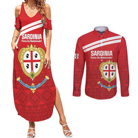 Custom Sardinia Football Couples Matching Summer Maxi Dress and Long Sleeve Button Shirt Forza Sa Natzionale Sardegna Pattern