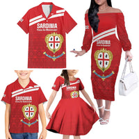 Custom Sardinia Football Family Matching Off The Shoulder Long Sleeve Dress and Hawaiian Shirt Forza Sa Natzionale Sardegna Pattern