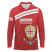 Custom Sardinia Football Long Sleeve Polo Shirt Forza Sa Natzionale Sardegna Pattern